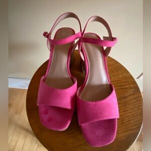 Kelly & Katie Pink Suede Cork Block Heel Sandals